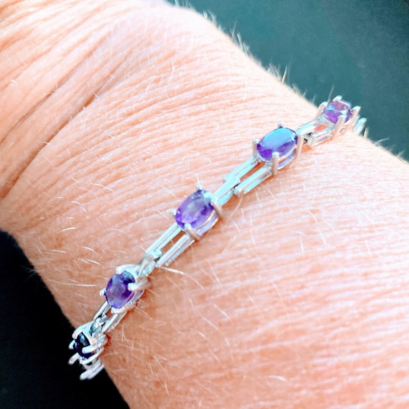 Amethyst and Sterling Silver Tennis Bracelet - Picture 1 of 6